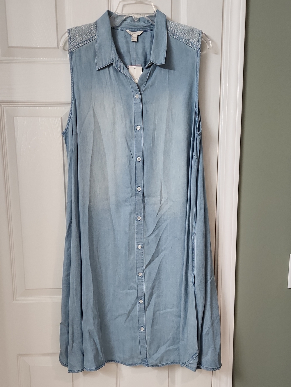Sleeveless Light Wash Denim Shirt Dress
